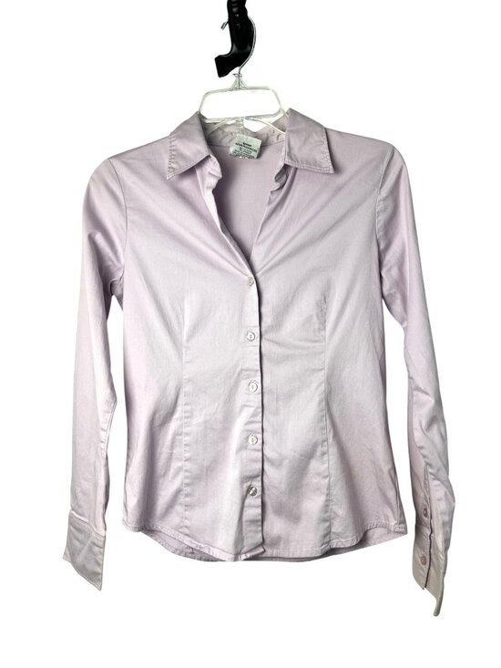 George Tops - George Stretch Womens XS 2 Dusty Lavender Fitted Button Down Shirt Cotton Blend